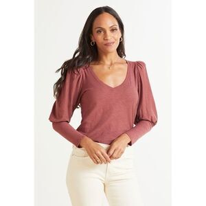 Nation LTD Shirt Small Womens Pink Puff Sleeve Smocked Pima Cotton Top